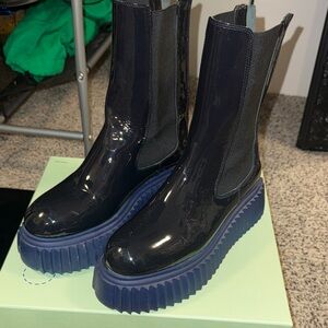 AGL Patent Leather Navy Platform Boots Size 36.5